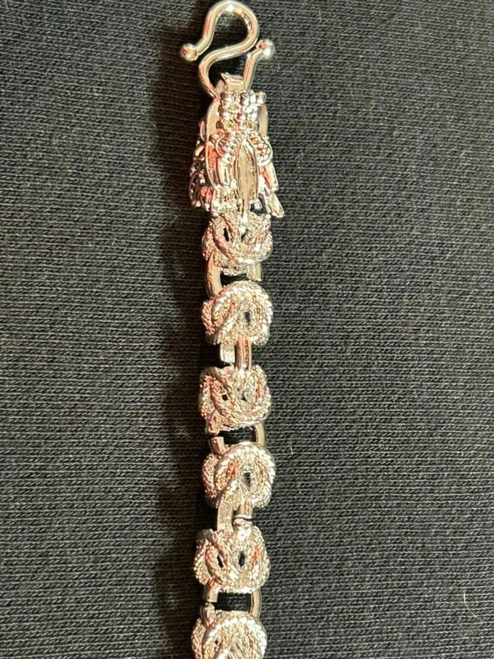 Silver Dragon Head Link Bracelet Heavy Ornate Scale Chain 8.5